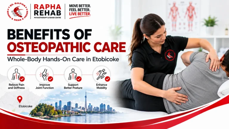 Osteopathic care at Rapha Rehab for pain relief, mobility, and improved function