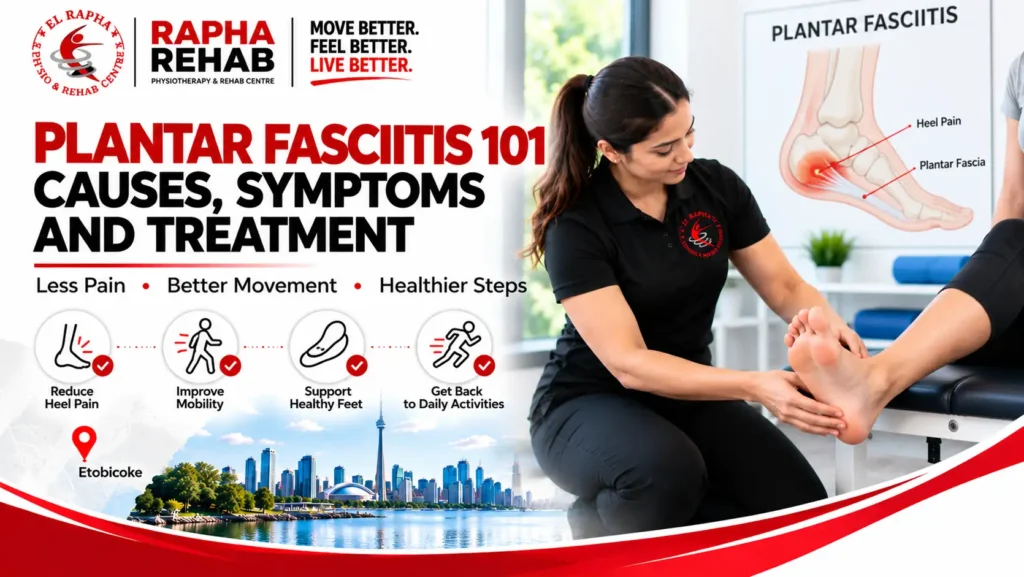Physiotherapist examining a foot affected by plantar fasciitis