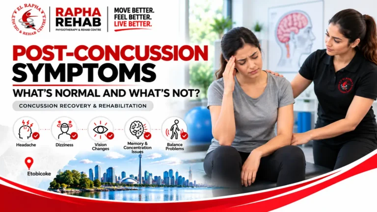 Post-concussion symptoms including headache, dizziness and vision issues
