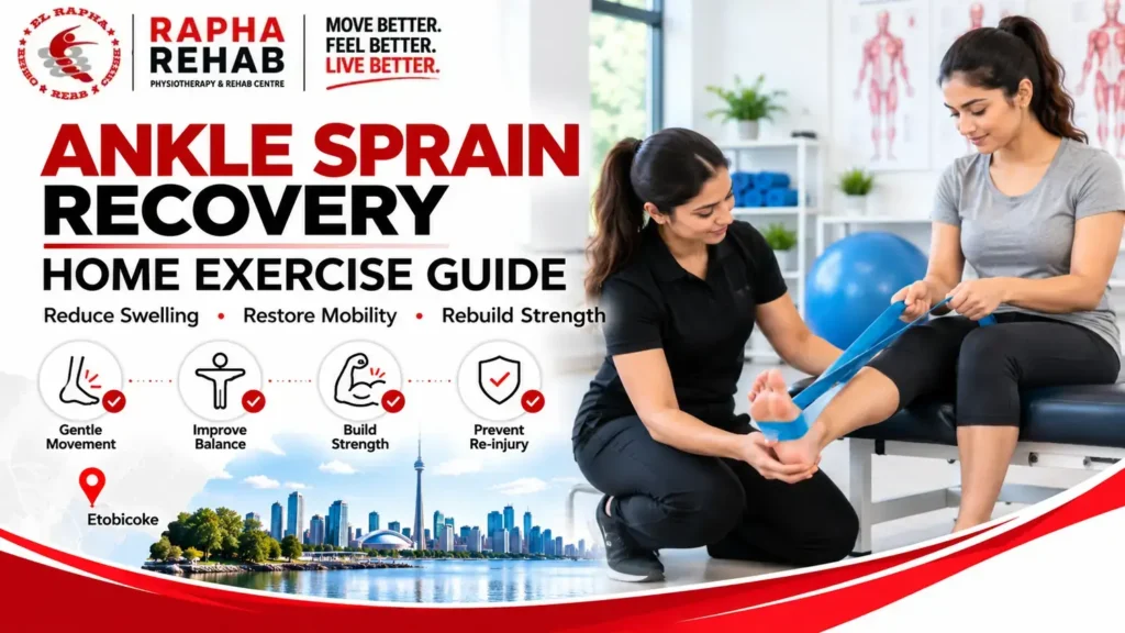 Ankle sprain recovery exercises guided by a physiotherapist